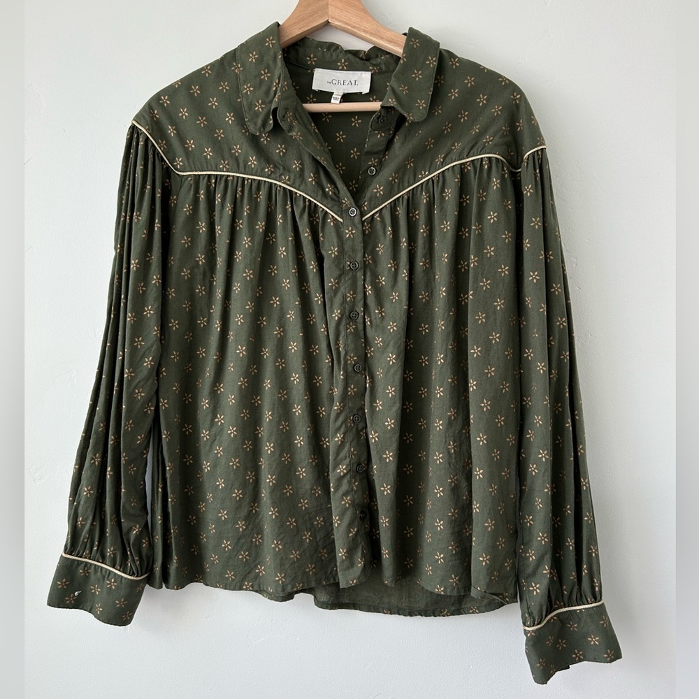 THE GREAT. Olive Green Button Down Shirt